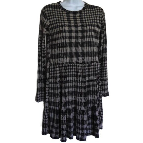 Zara Trafaluc Dresses & Skirts - Zara Trafaluc Houndstooth Plaid Dress Black & Beige Stretch Long Sleeve EUC Sz S